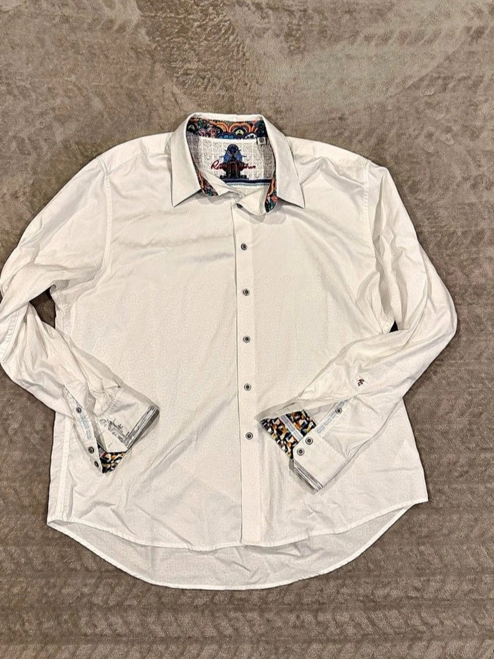 Robert Graham White Patterned Long Sleeve Button Down Dress Shirt Mens 2XL